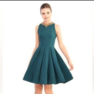 Ieena For Mac Duggal Emerald Mini Dress with Gold Accents